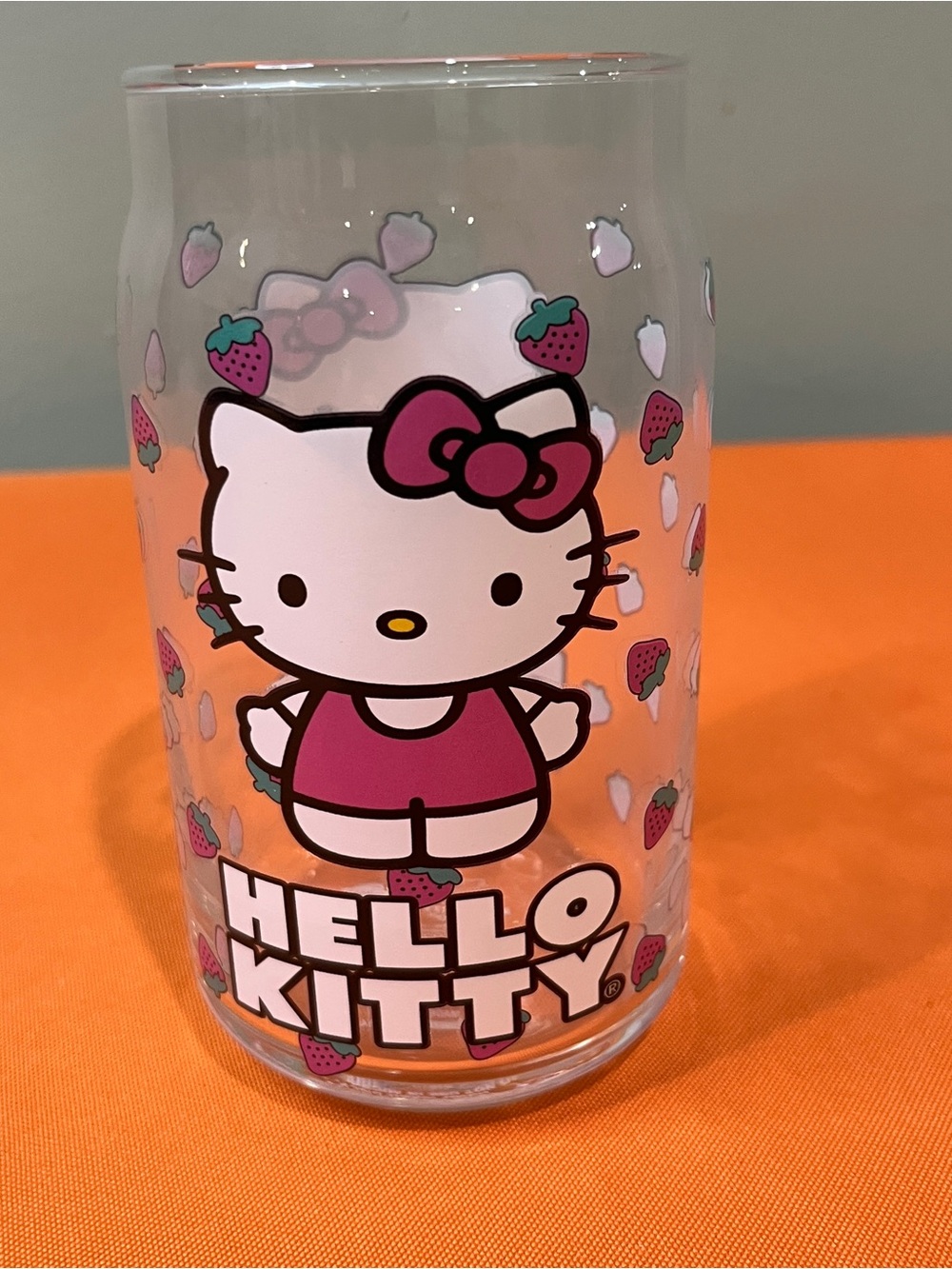 Hello Kitty Pink & White Strawberry Glass Tumbler